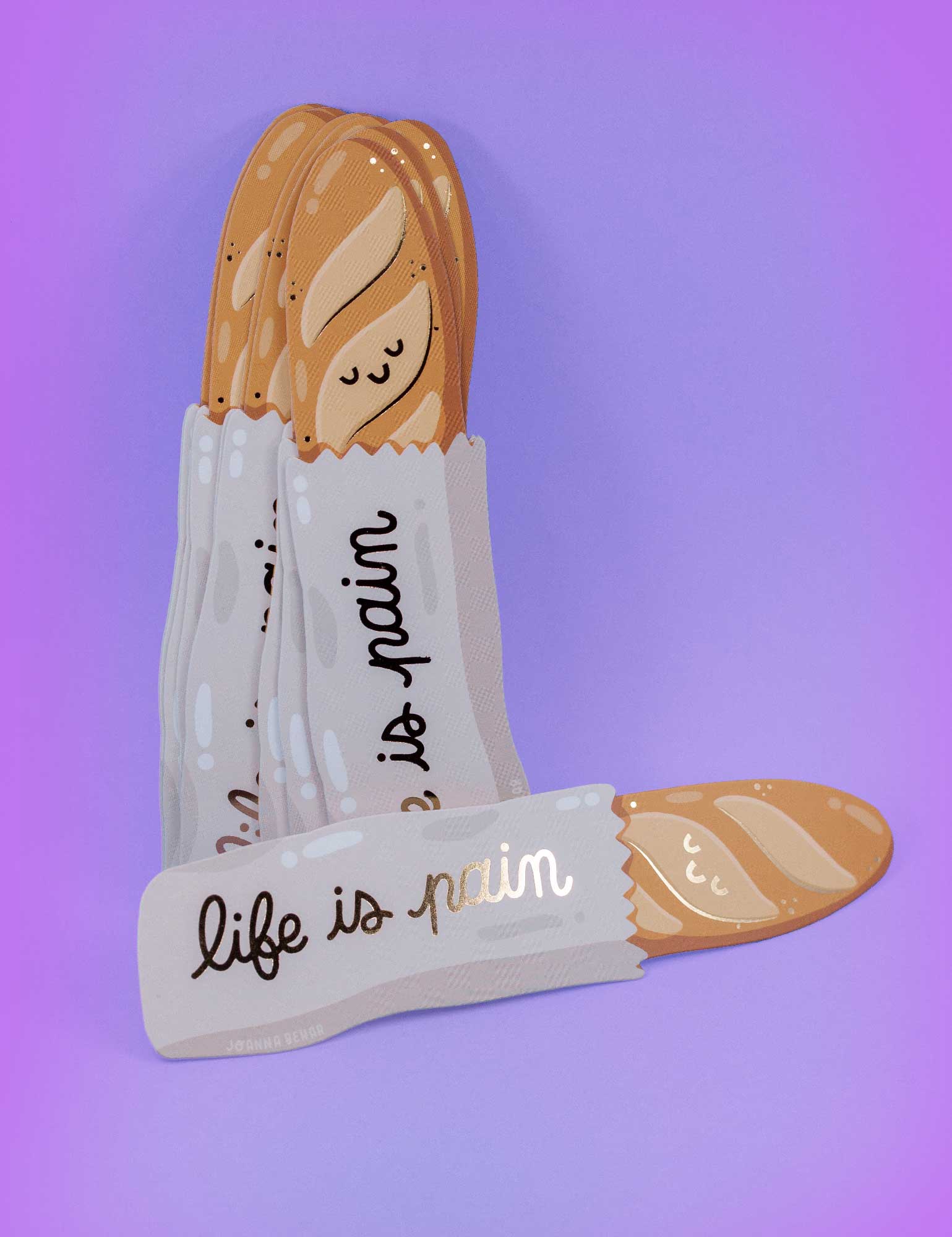 Joanna Behar - Wholesale Bookmark - "Life is Pain" baguette gold foil Bookmark2