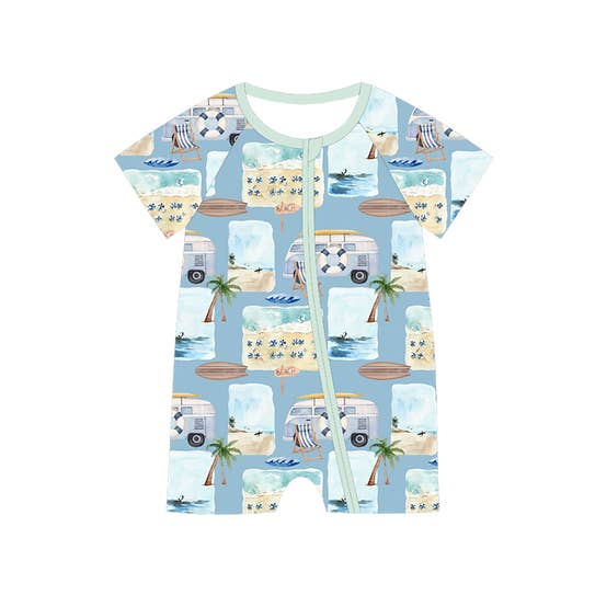 Seaside Surf Bamboo Short Romper for wholesale by Eazy Living Baby Co