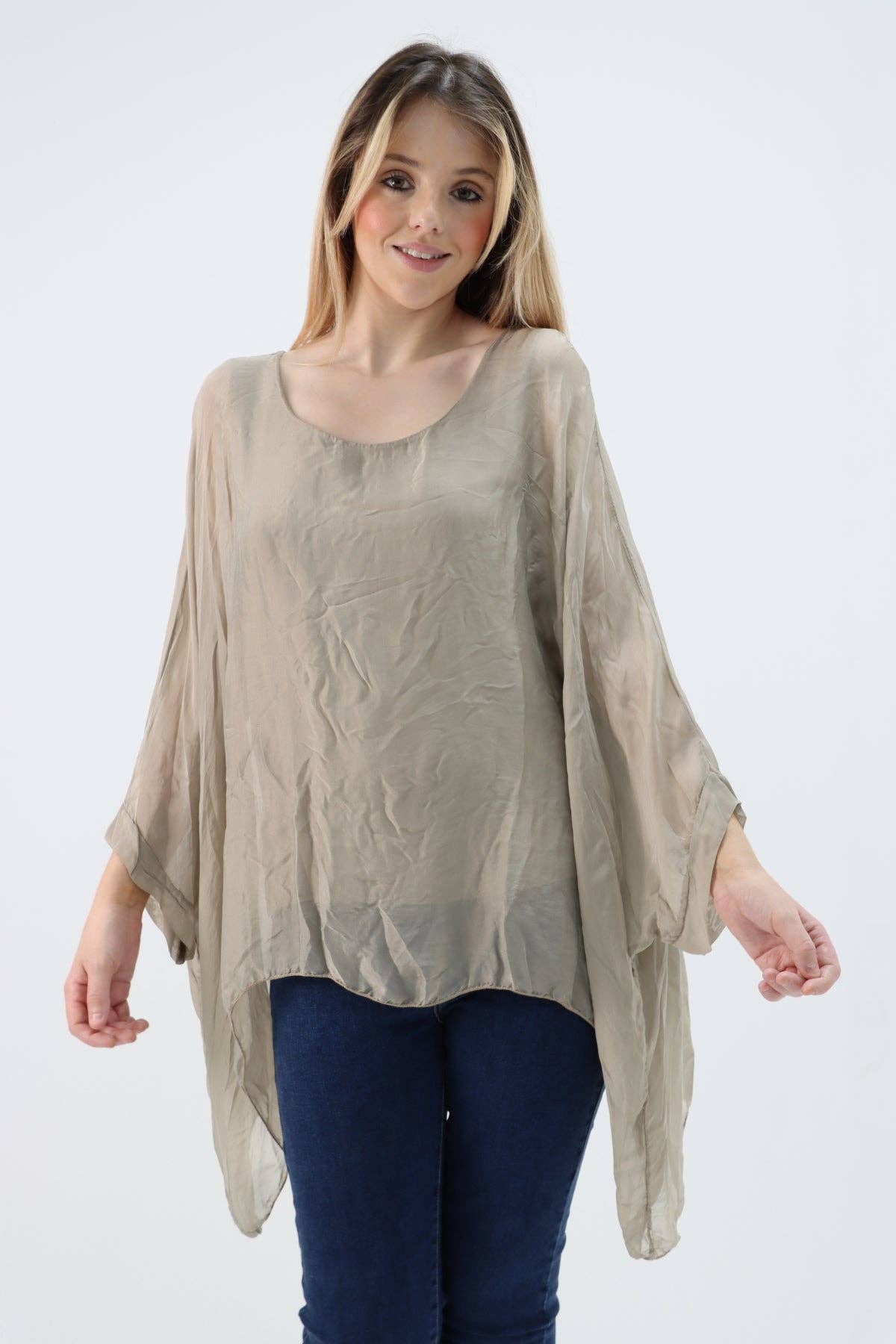 Miss Bold - Wholesale Tunic - Women's - Italian Plain Batwing Silk Tunic Top35