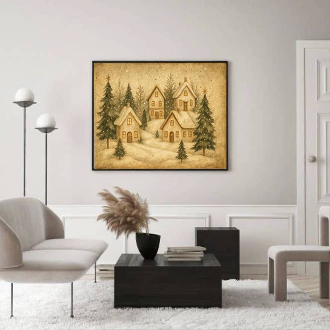 DTF Office - Wholesale Canvas Art - Cozy Winter Village Canvas: Snowy Christmas Houses Wall Art2