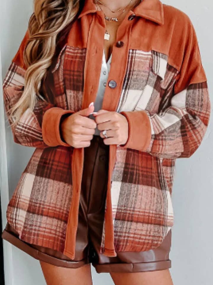 Jaqueta de manga comprida com botão xadrez por atacado de ClassiQ