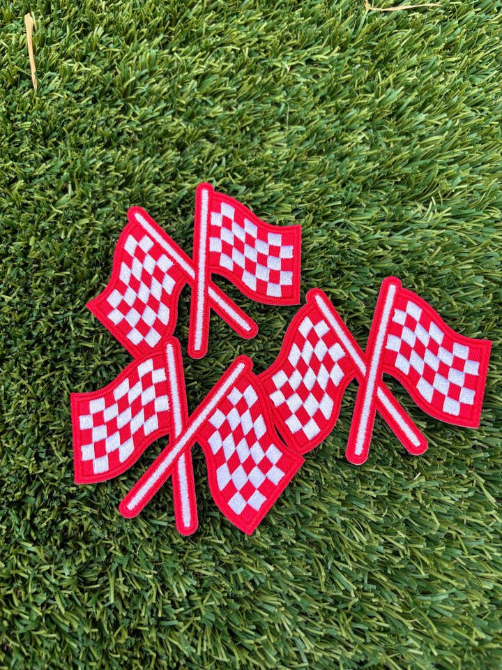 Trendy Red Race Flags Patch for wholesale by Eric Hill Designs, LLC