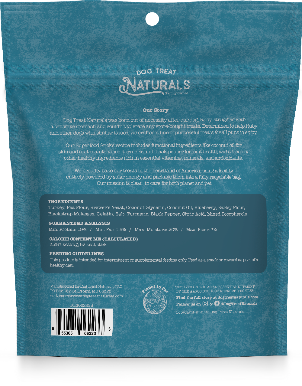 Dog Treat Naturals - Wholesale Pet Treats - Dog - Turkey & Blueberry Superfood Sticks6