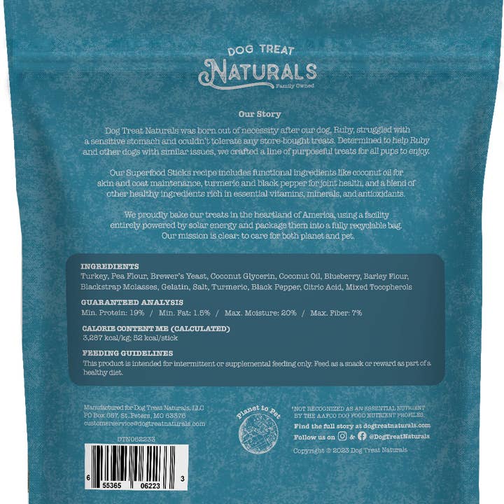 Dog Treat Naturals - Wholesale Pet Treats - Dog - Turkey & Blueberry Superfood Sticks6
