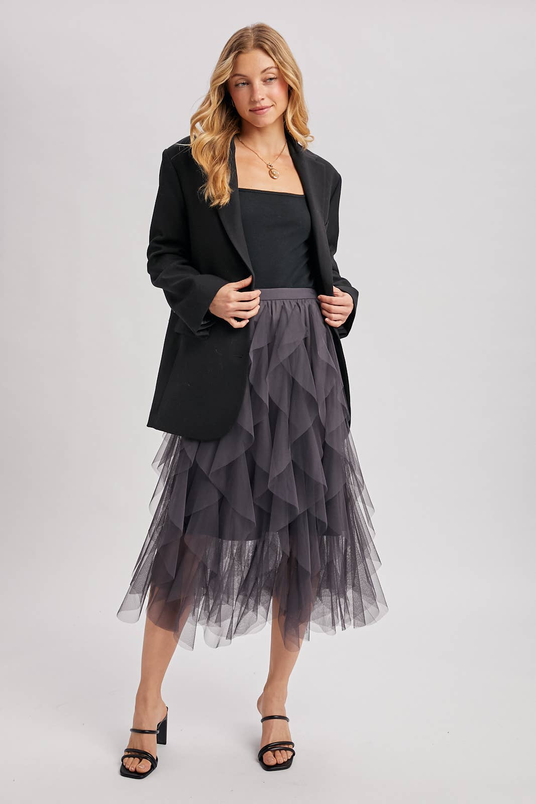 Bluivy - Wholesale Skirt - Women's - SPRIAL RUFFLED TULLE MIDI SKIRT9