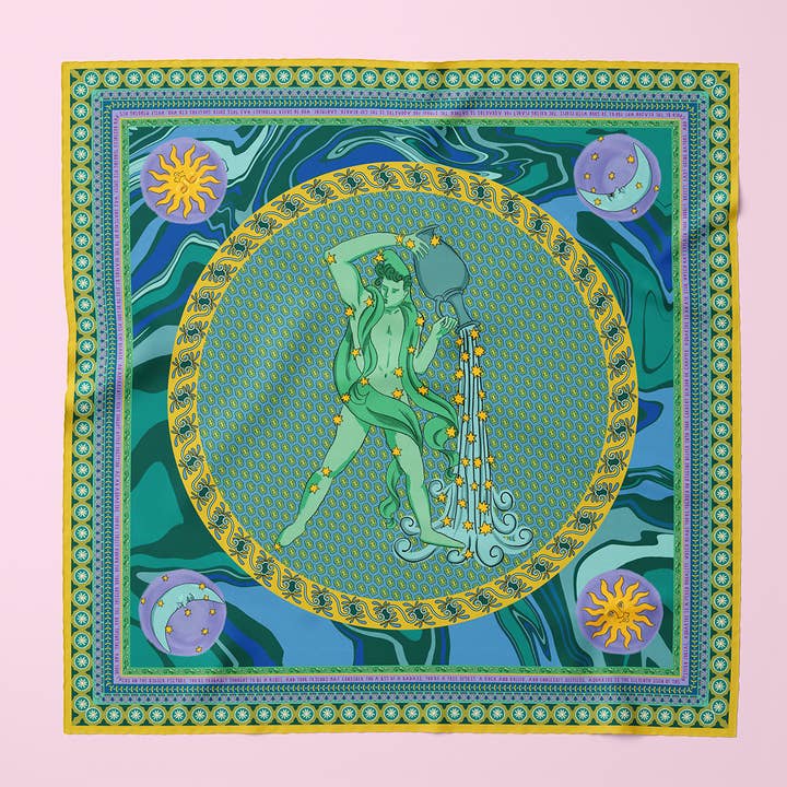 Aquarius Silk Scarf for wholesale by Little Goat Studio