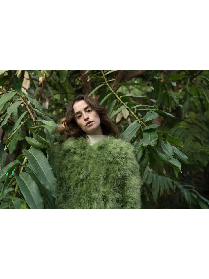 Feather Collar Coat Avocado Green for wholesale on Faire1