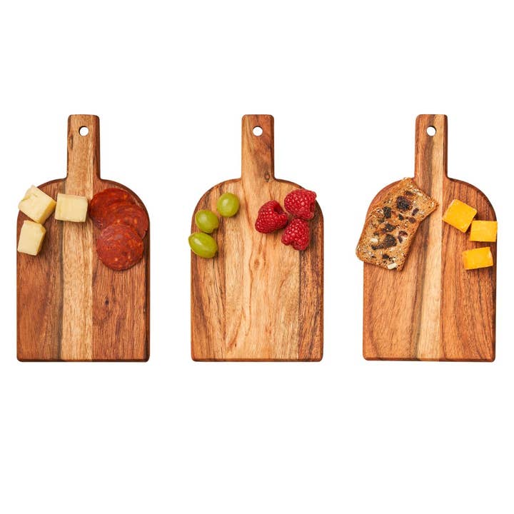 Sophistiplate - Wholesale Cheese Board - Acacia Heirloom Mini Cheese Board Set of 3 - 8x4.25" +ribbon