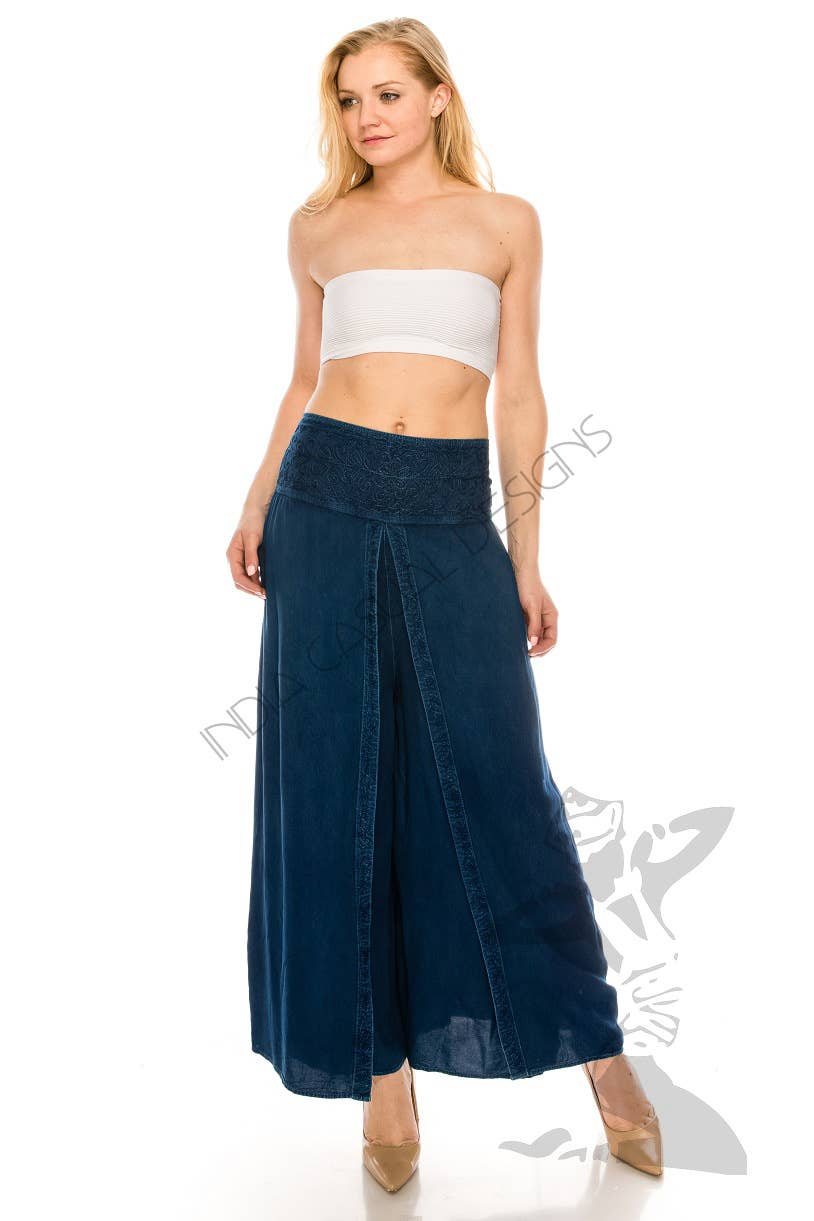 JUST CRUISING - India Casual Designs - Wholesale Pants - Women's - Wide-Leg Wrap Pants with Embroidered Waistband4