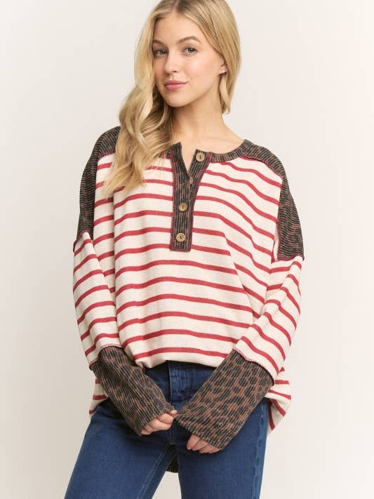 HEIMISH - Wholesale Tunic - Women's - ET7986-11 LONG SLEEVE ROUND NECK STRIPE AND ANIMAL PRINT TOP6