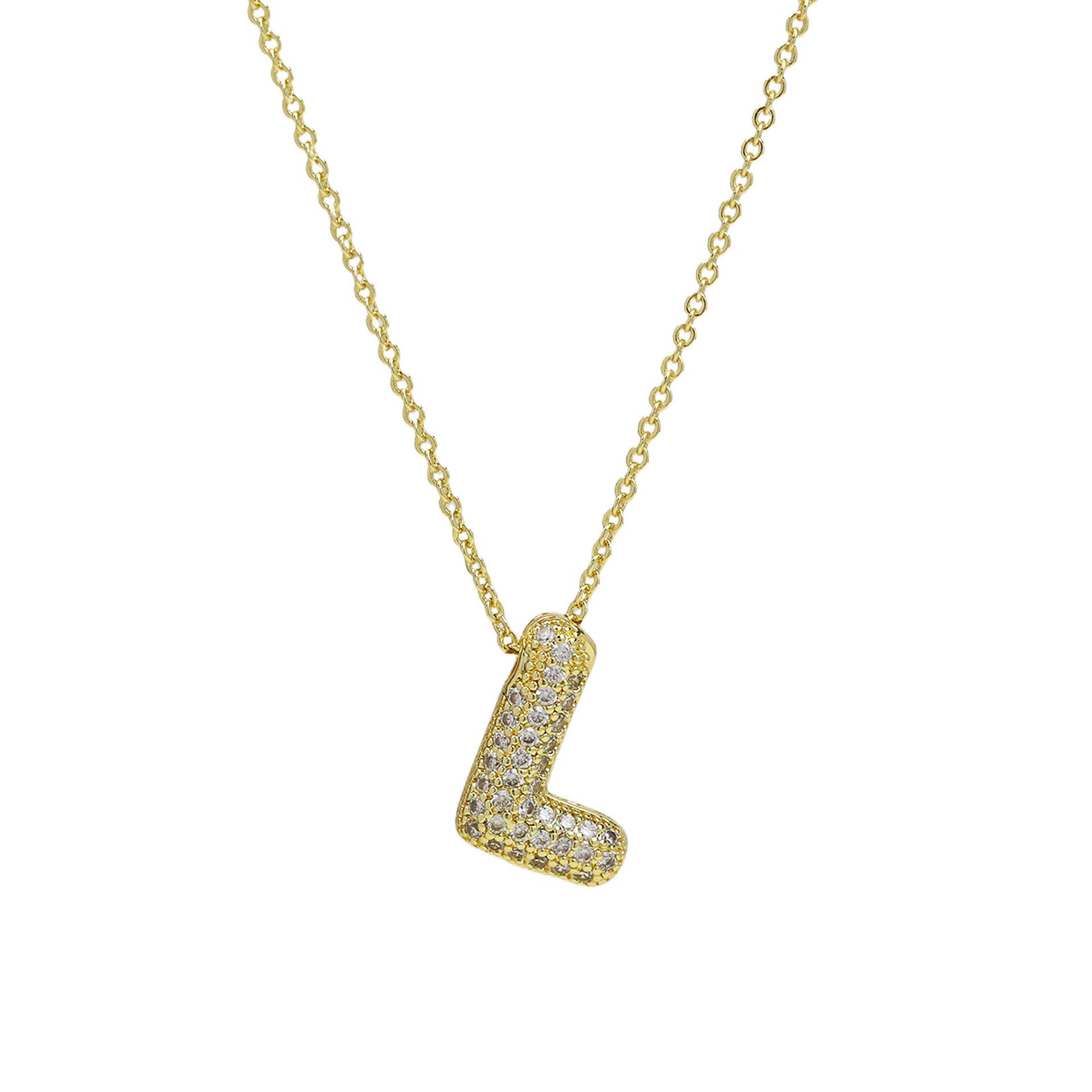 Savvy Bling - Wholesale Pendant/Charm Necklace - Initial CZ Balloon Bubble 18K Gold Necklace43