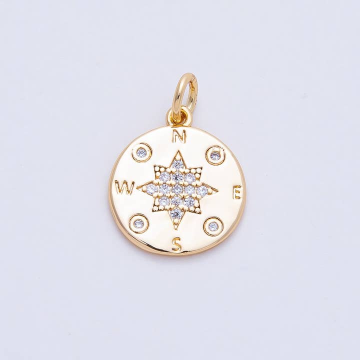 18K Gold Filled 15mm Micro Paved CZ Travel Compass North Star Charm | AF1459 for wholesale by Aim Eternal