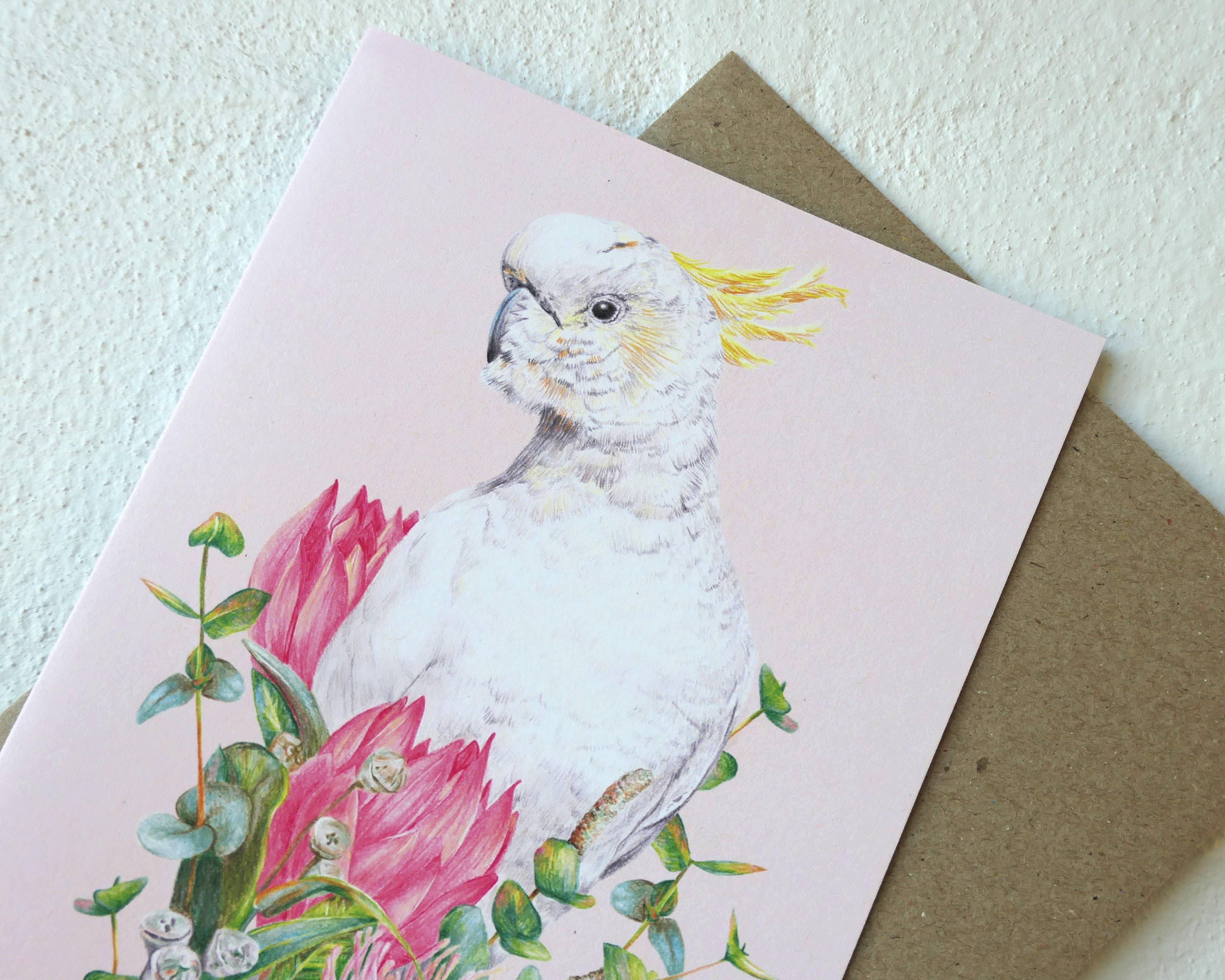 Kayla Reay Design - Vente Carte de vœux classique - Carte de vœux Cacatoès à huppe jaune - Art d'oiseau australien3