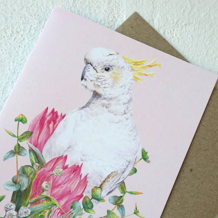 Kayla Reay Design - Venta al por mayor Tarjetas de felicitación - Tarjeta de felicitación de cacatúa de moño amarillo - Arte de aves australianas3