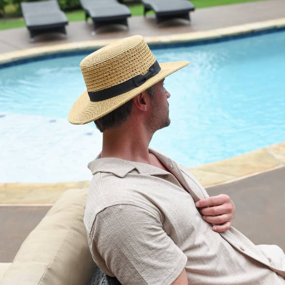 Sewn Paper Braid Boater Sun Hat - Style Rialto for wholesale by American Hat Makers