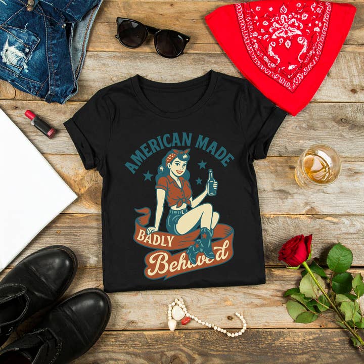 OSC-107 "Fabriqué en Amérique, Mal Comporté" T-Shirt pour la vente par Overholt Supply Co.