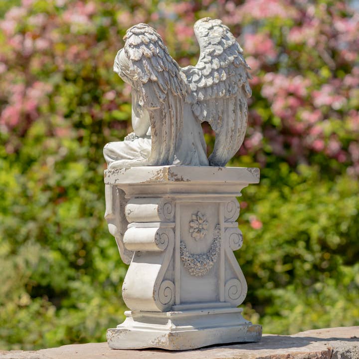 Zaer Ltd. International - Wholesale Outdoor Ornament/Decor - 30.7" T MGO Angel Statue Sitting on Pillar- 2 Options