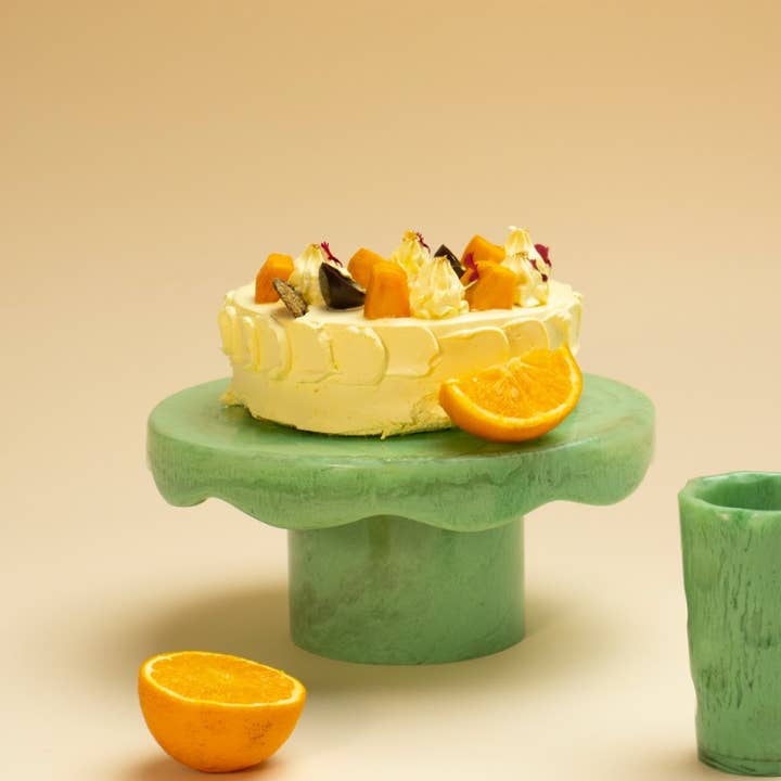 Scallop Resin Cake stand, Green- 9.5x4.5 Inches  for wholesale by Casa Amarosa