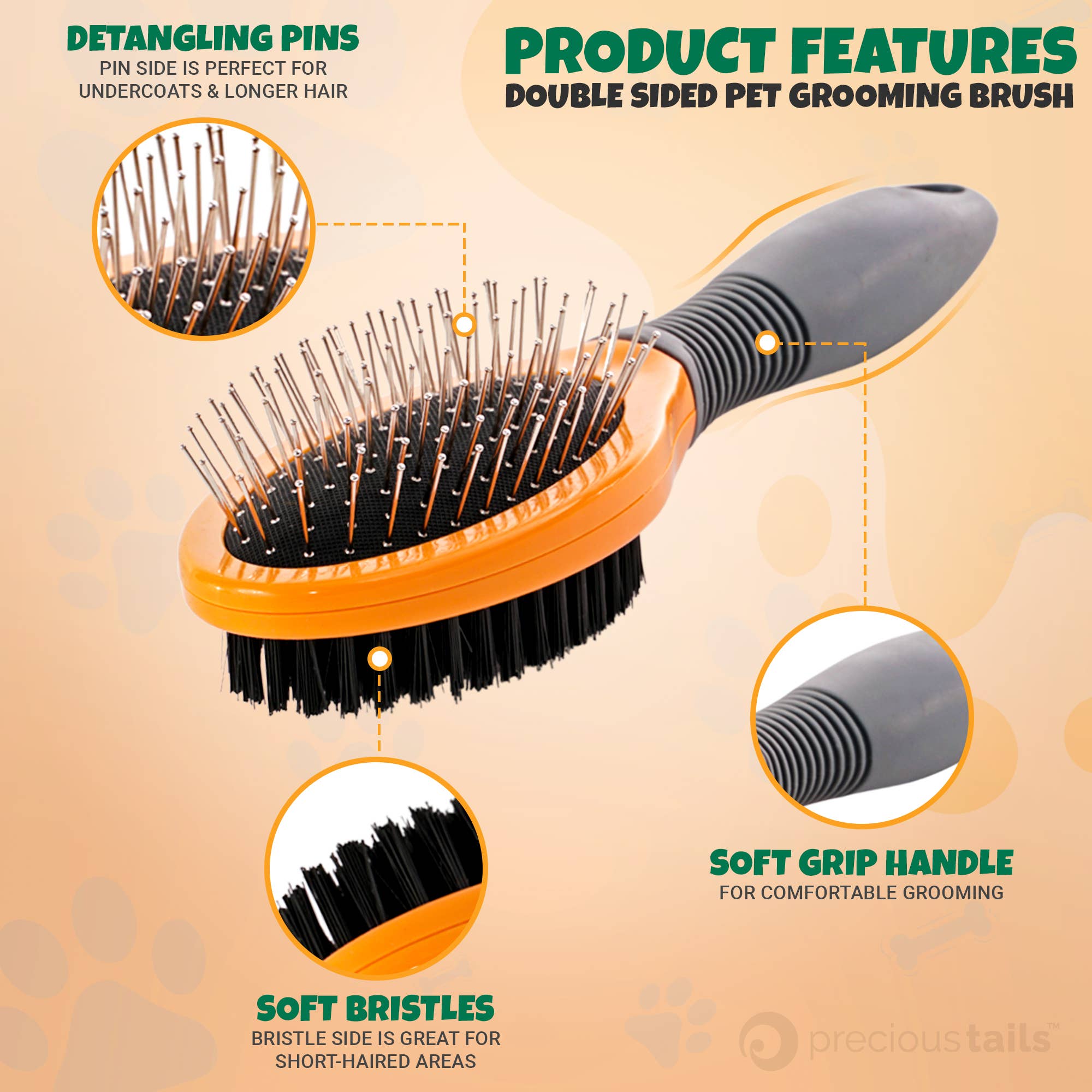 Precious Tails - Wholesale Pet Brush - Cat/Dog - Precious Tails Double-Sided Pet Grooming Brush6