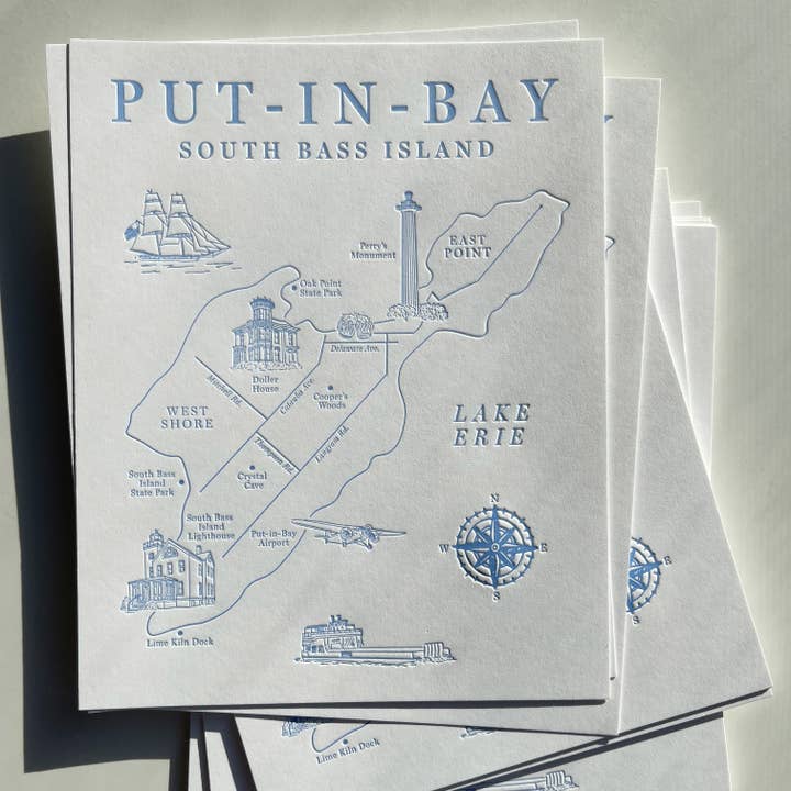 Put-in-Bay Letterpress Map Print for wholesale by Made By Victoria Laine