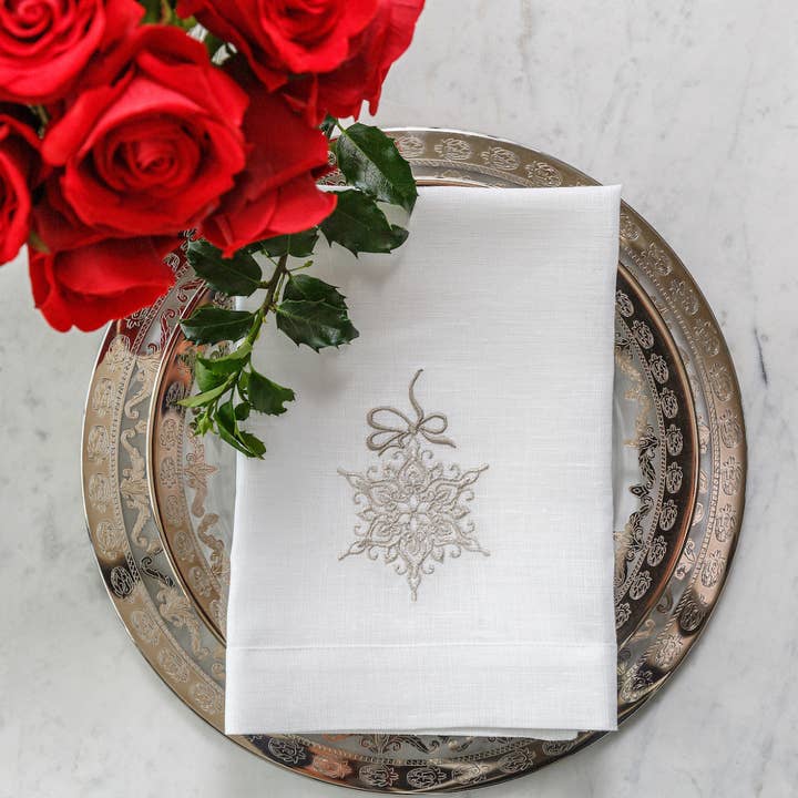 White Platinum Snowflake Tri-Fold Napkin for wholesale on Faire2