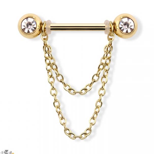 GEM BALL END CHAIN LINK 316L SURGICAL STEEL NIPPLE BAR for wholesale by CRAVE