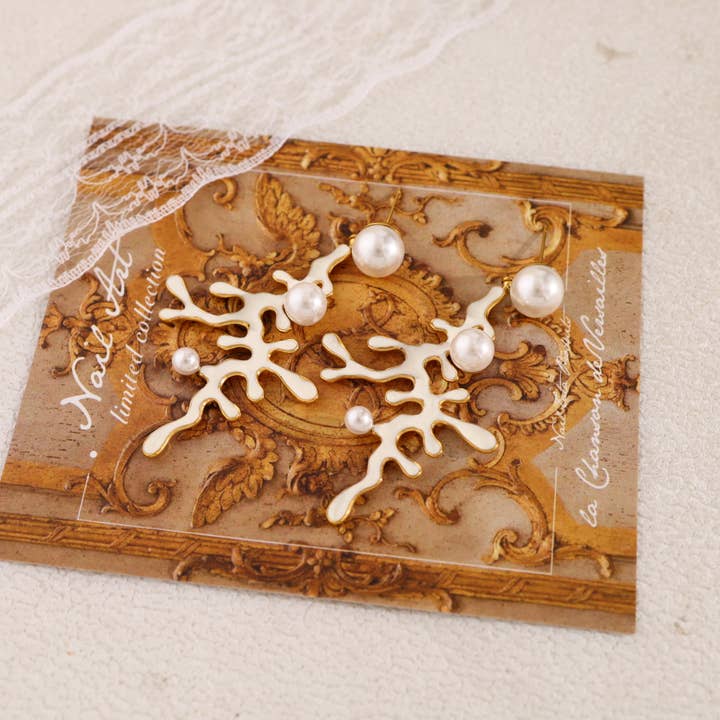 Brincos pendentes de coral branco com pérola por atacado de joya