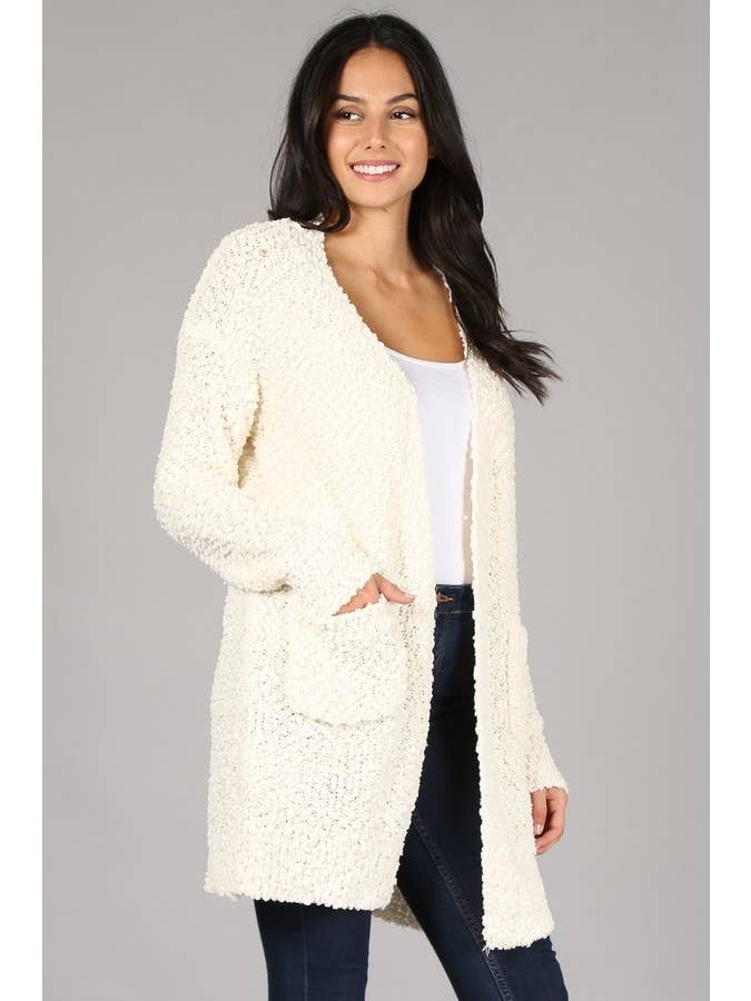 Oceanus Apparel – Großhandel Strickjacke – Damen – OUG80160 Cardigan-Pullover aus massivem Popcorn mit Verzierung13