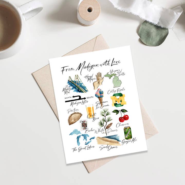 NorthHouse Creative Co. - Wholesale Everyday Greeting Card - From Michigan with Love, Classic Michigan Greeting Card
