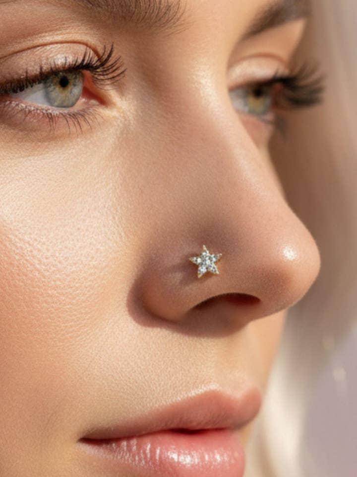 Stainless Steel Star Crystal Nose Ring for wholesale by Arya Jewellery Wholesale