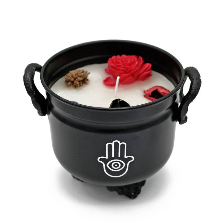 Vela en Caldera con Mano de Hamsa y Salvia Blanca (11,5 oz) para venta al por mayor de Designs by Deekay Inc.