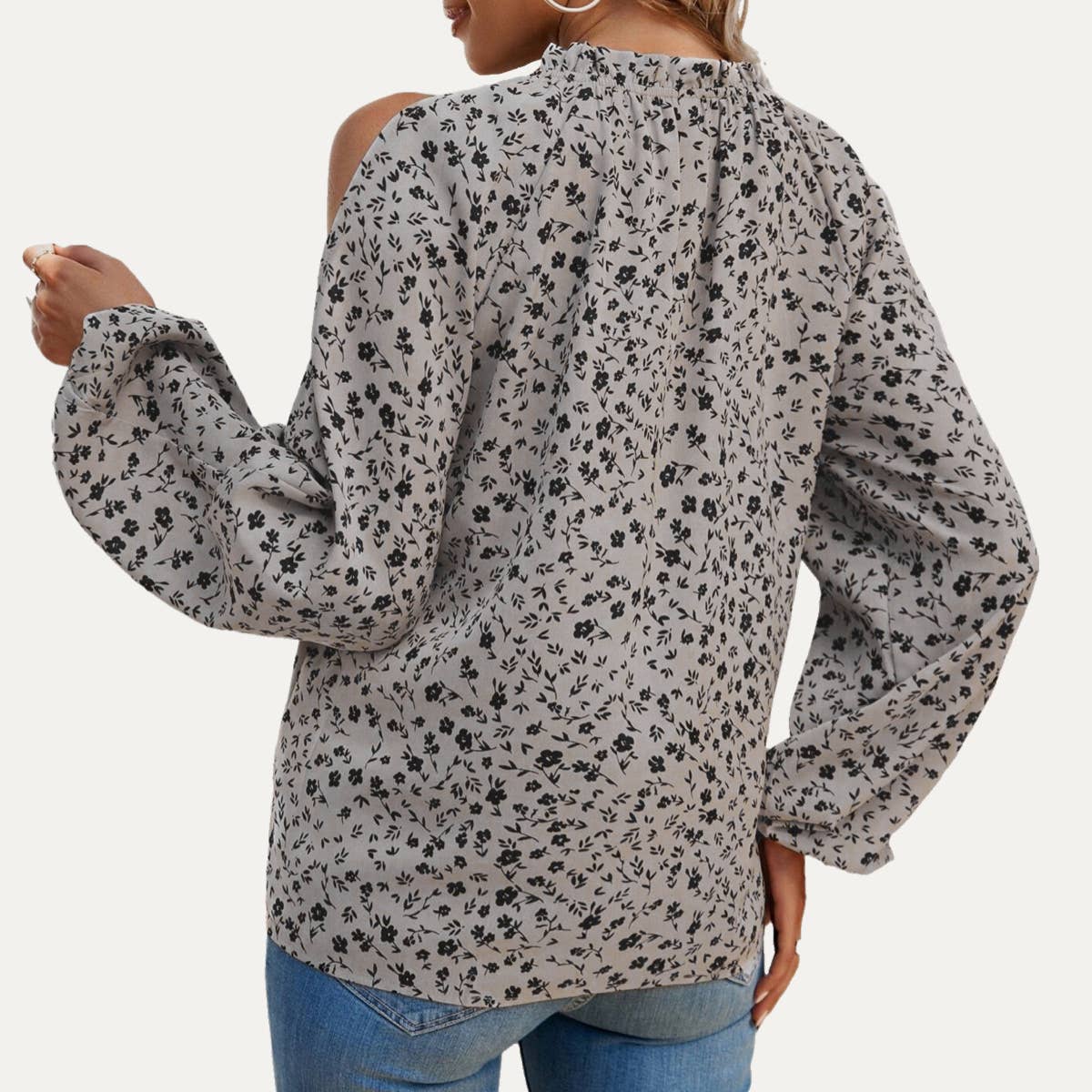 The Moment Collection - Wholesale Blouse - Women's - Sweetness Floral Print Cold-Shoulder Long Sleeve Top3