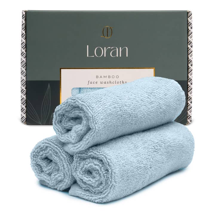Loran - Wholesale Wash Cloth - Luxury Bamboo Facial Washcloths, Set of 6, Sky