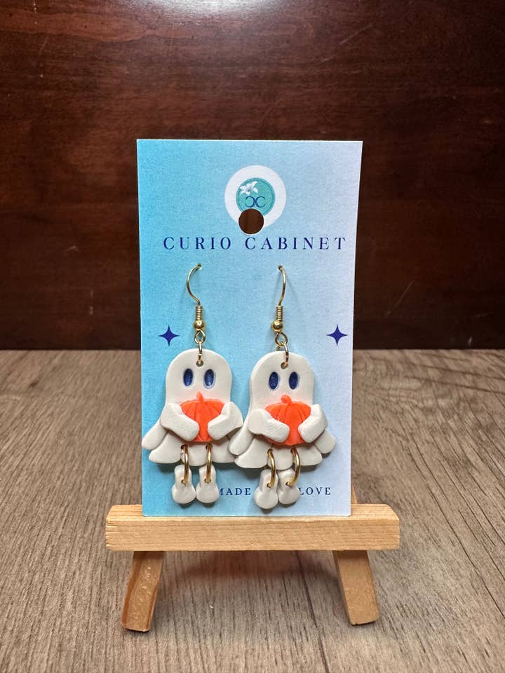 Footie Ghosts & Pumpkin - Polymer Clay Earrings for wholesale by Curio Cab