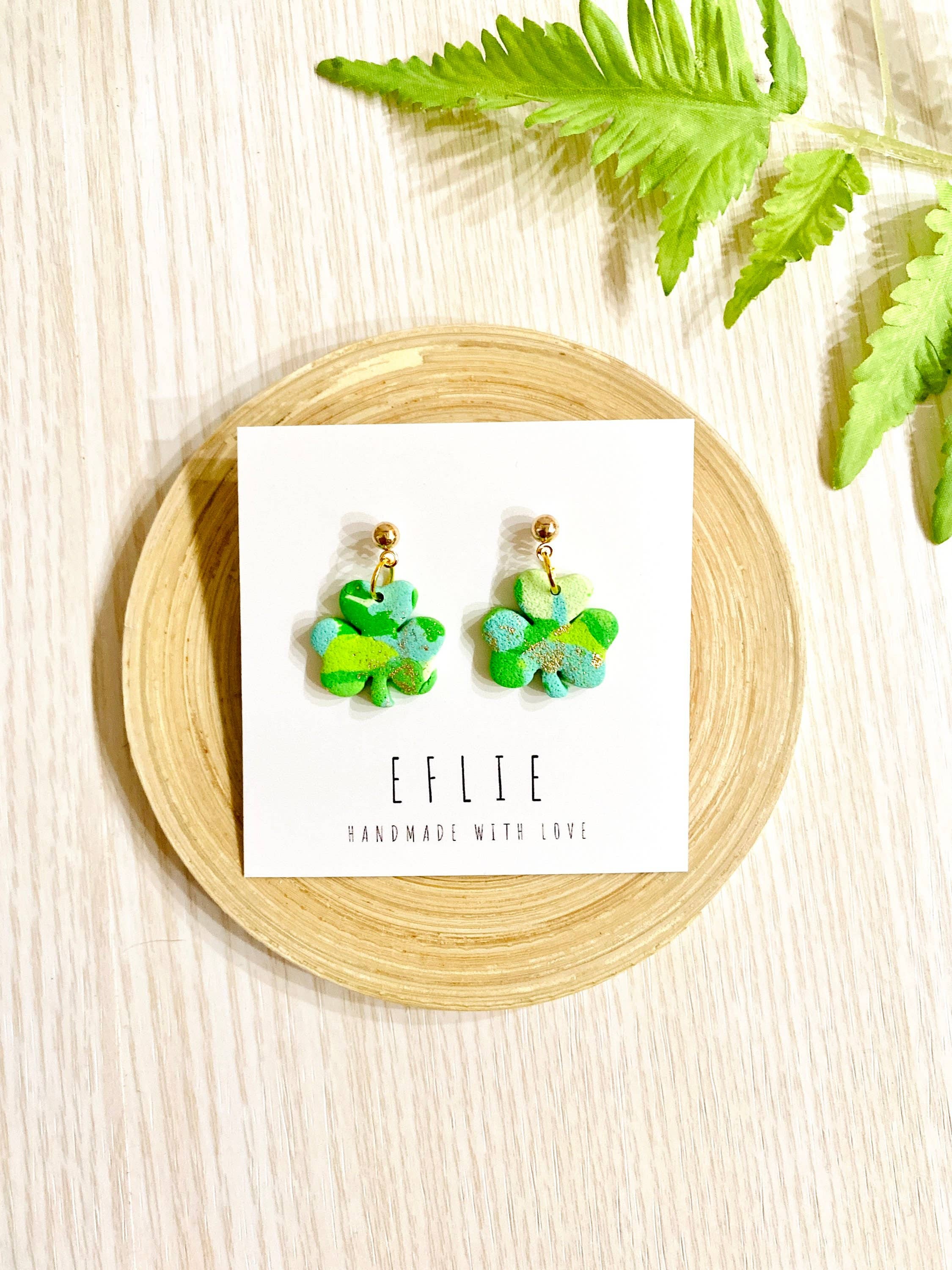 Eflie - Vendita all'ingrosso Orecchini pendenti - Orecchini pendenti a forma di trifoglio in oro verde di San Patrizio1