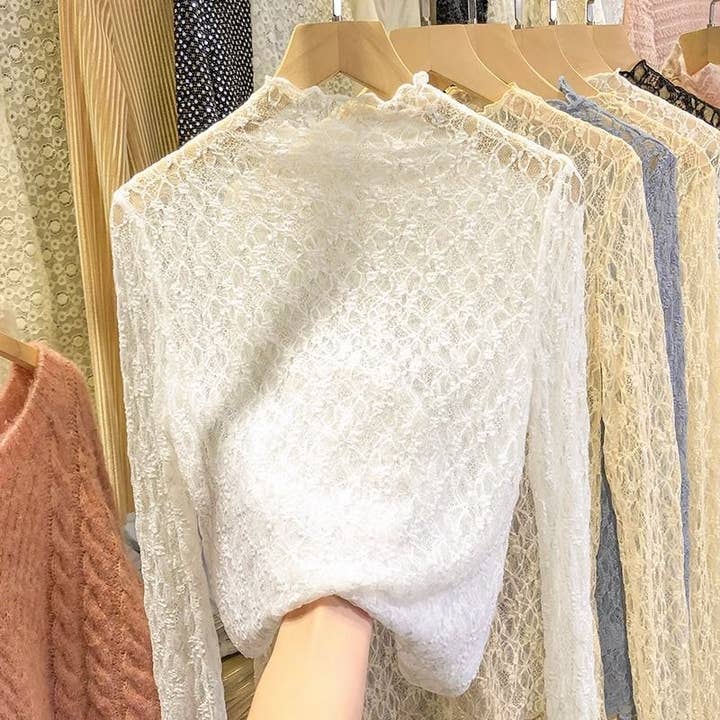 Rosa Clothing - Wholesale T-Shirt - Women's - Textured Floral Lace Sheer Mesh see through Layering Top
