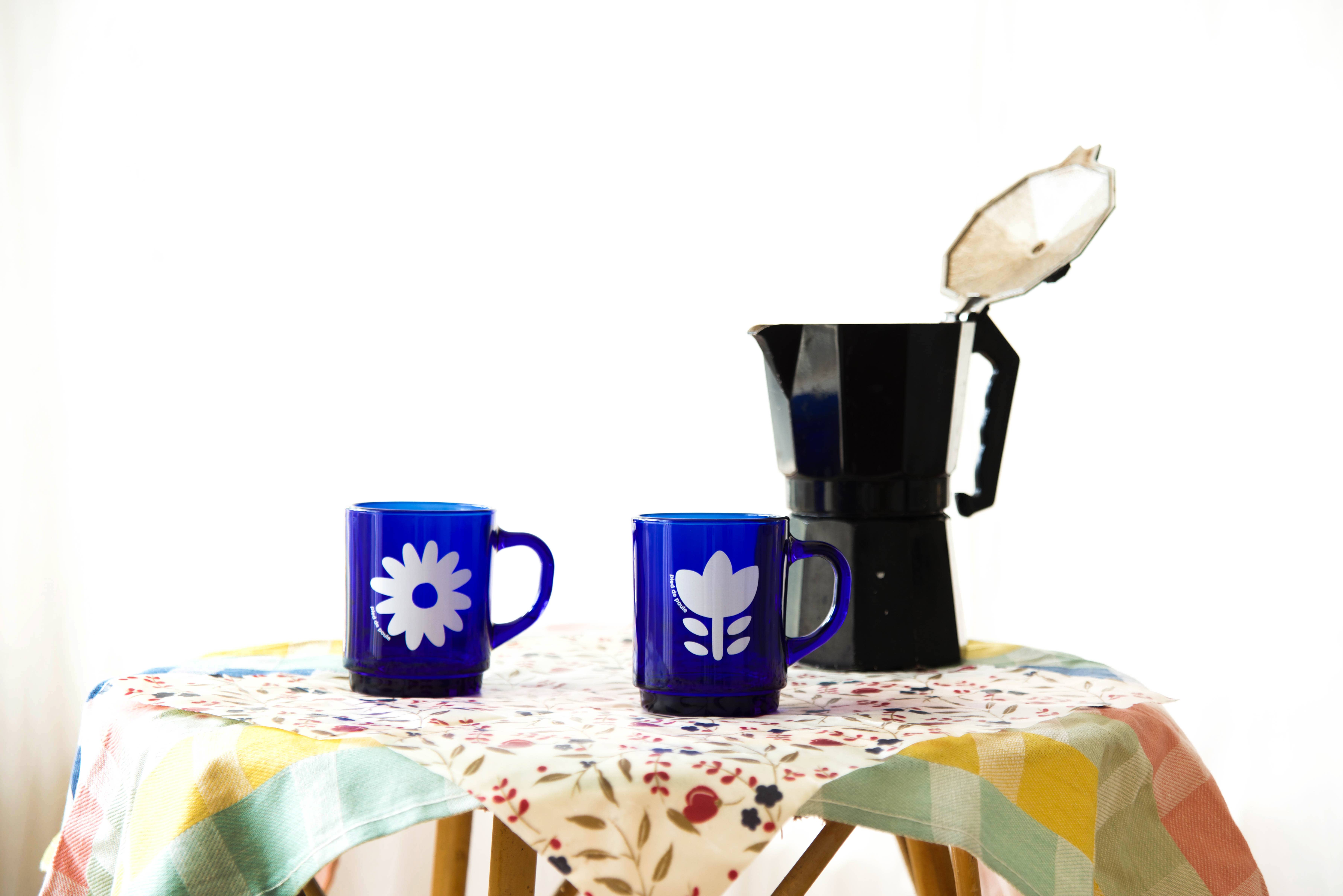 Pied De Poule - Wholesale Coffee Mug - Duralex mug - “RETRO” BLUE4