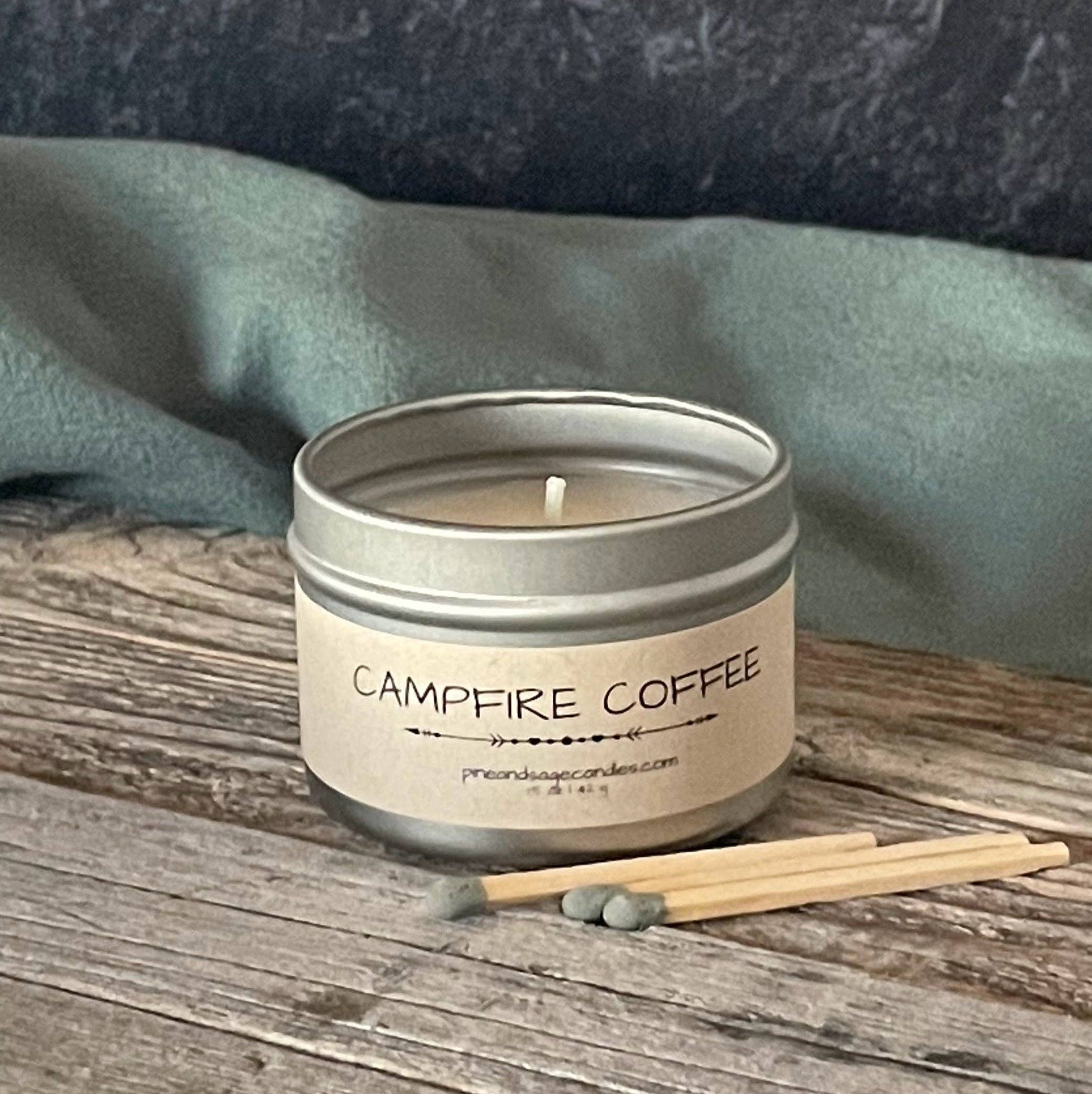 Pine and Sage Candles - Wholesale Travel Candles - Campfire Coffee-6 oz. Black Matte Candle Tin4