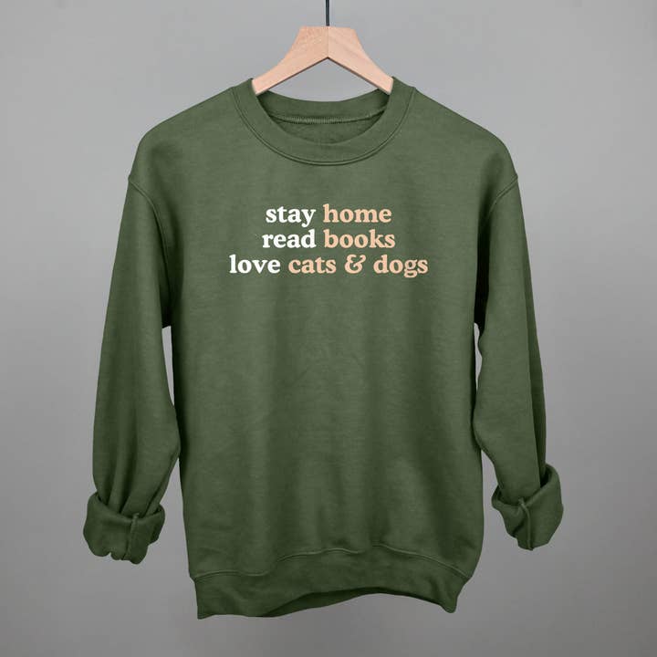 Ivy + Cloth - Wholesale Graphic Sweatshirt - Women's - Stay Home Read Books Love Cats & Dogs8