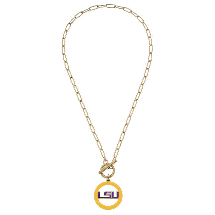 LSU Tigers Logo Enamel T-Bar Necklace for wholesale by Canvas Style
