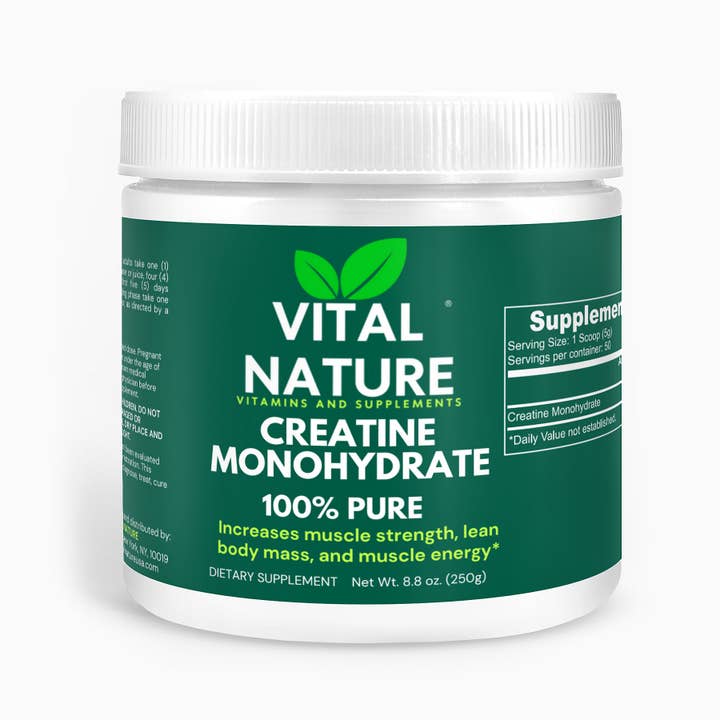Vital Nature 100% Pure Creatine Monohydrate Powder, 5000mg Per Serving, 8.8 OZ, 50 Servings, 250 Grams, Sugar Free, Unflavored for wholesale by Natures Honest