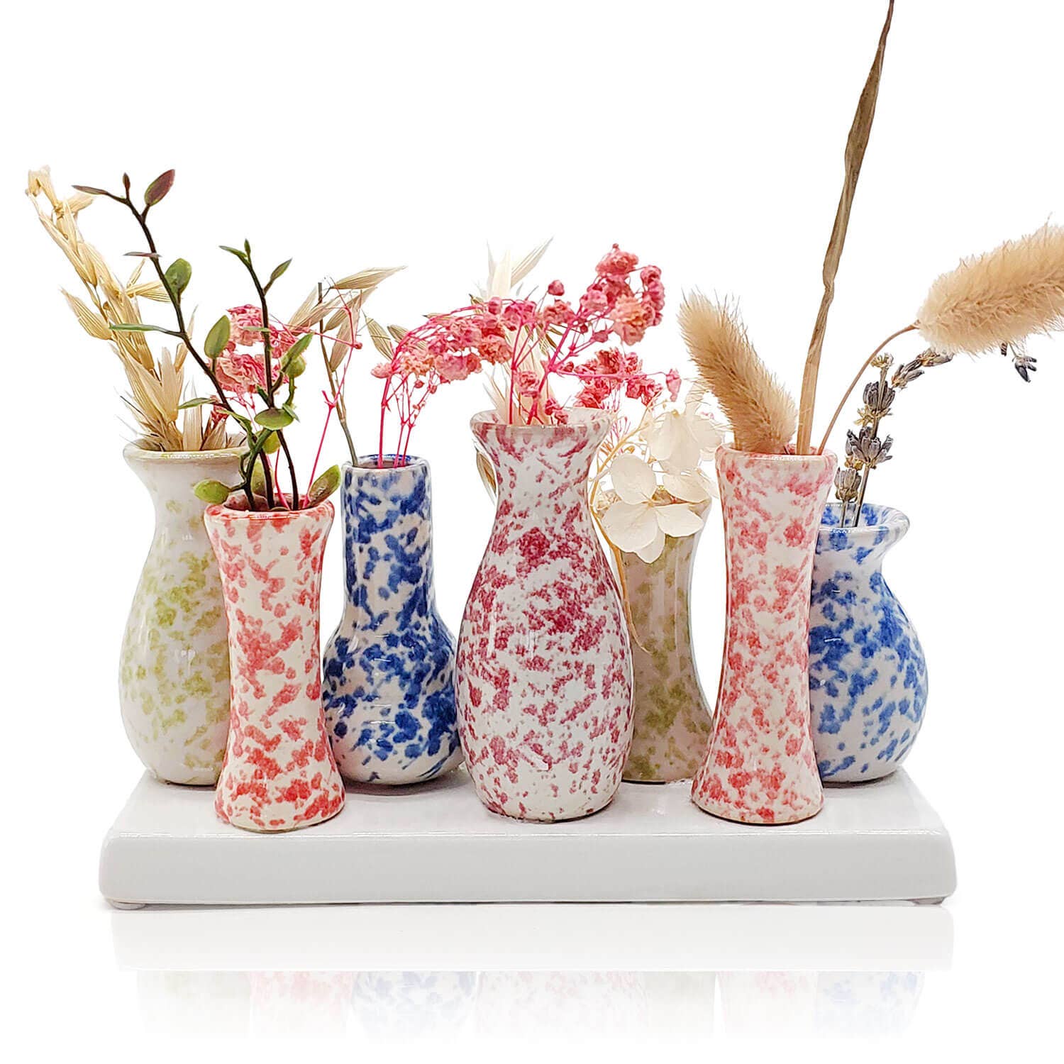 Mea-Living - Wholesale Vase - 7 vases on a tray made of ceramic, colorfully speckled0