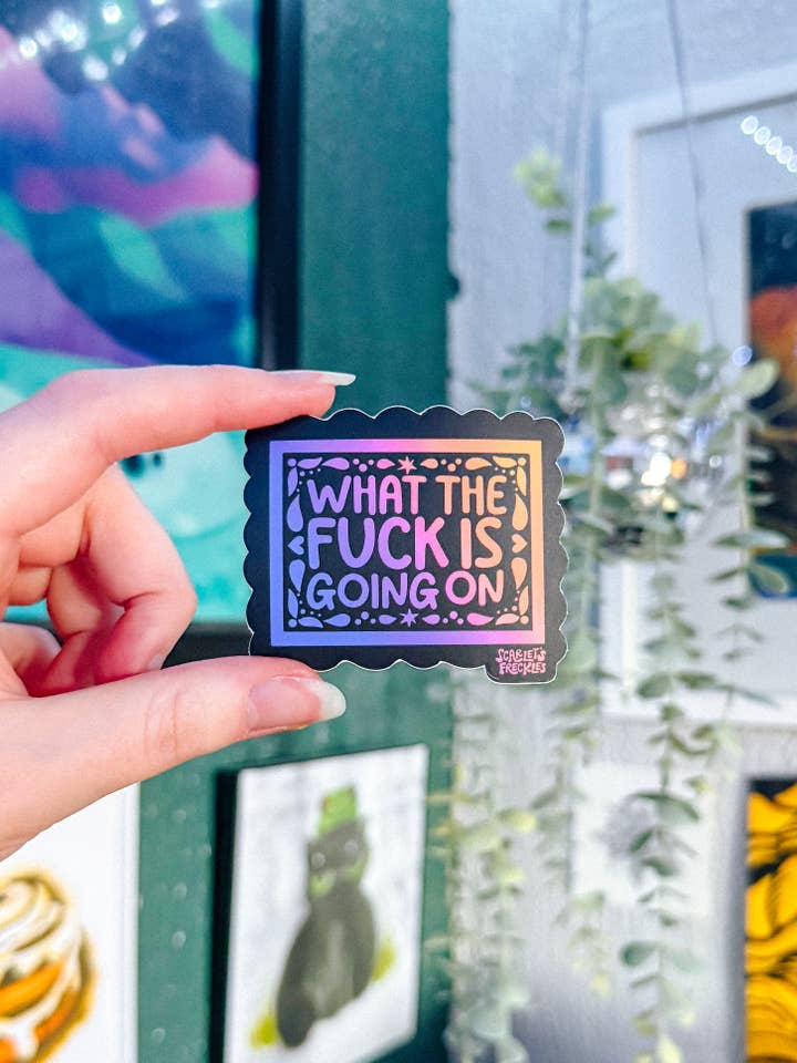 Sticker "Qu'est-ce qui se passe ?" pour la vente par Scarlet’s Freckles