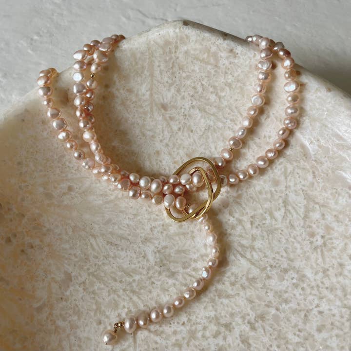 Pirli Champagne Pearl Lariate Gold Filled Necklace for wholesale by House of Olia