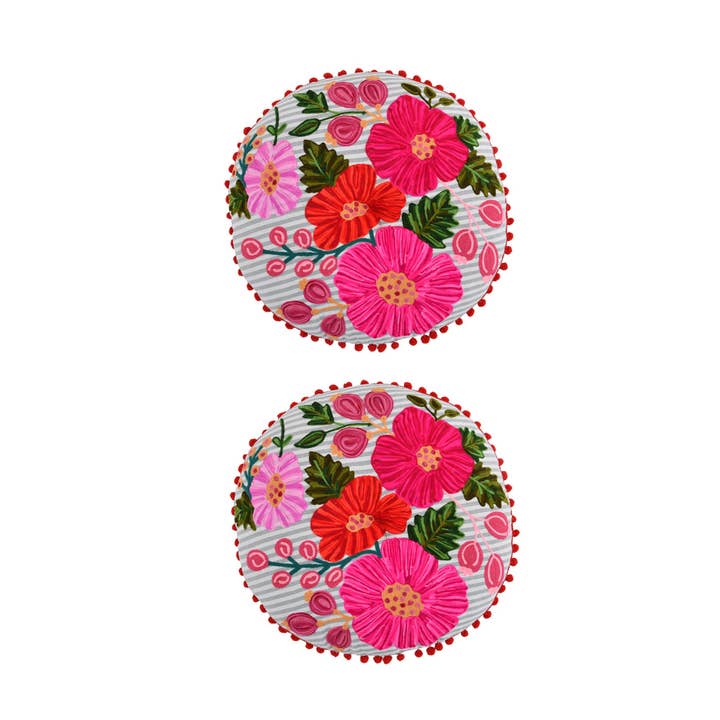 2ABFLCC720_GYRD SET/2 FLORAL OVER GRAY STRIPE PILLOW 18" for wholesale by Karma Living