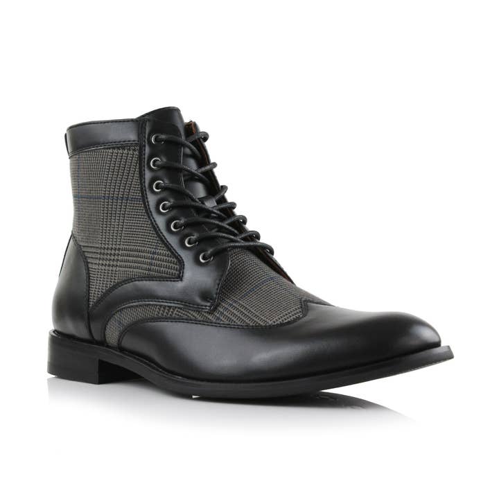 Xadrez preto Botas masculinas Gideon Wingtip Duo-Texturizadas para venda a revendedores na Faire
