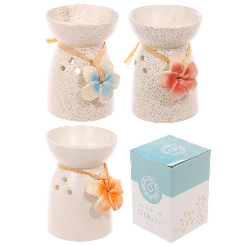 Puckator Ltd – wholesale Oil warmer – Speckled Cream Ceramic Oil and Wax Burner with Flower0