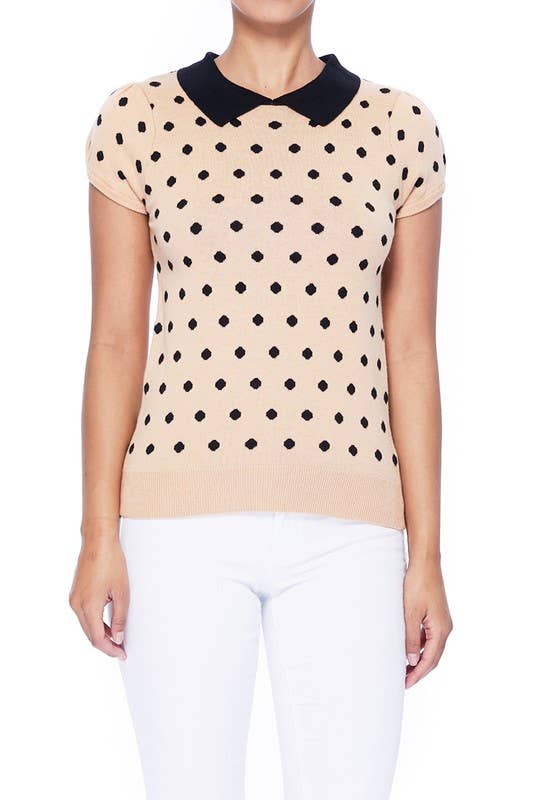 Mak - Vente Pull en maille – femme - Pull en jacquard à pois à manches courtes MK36737
