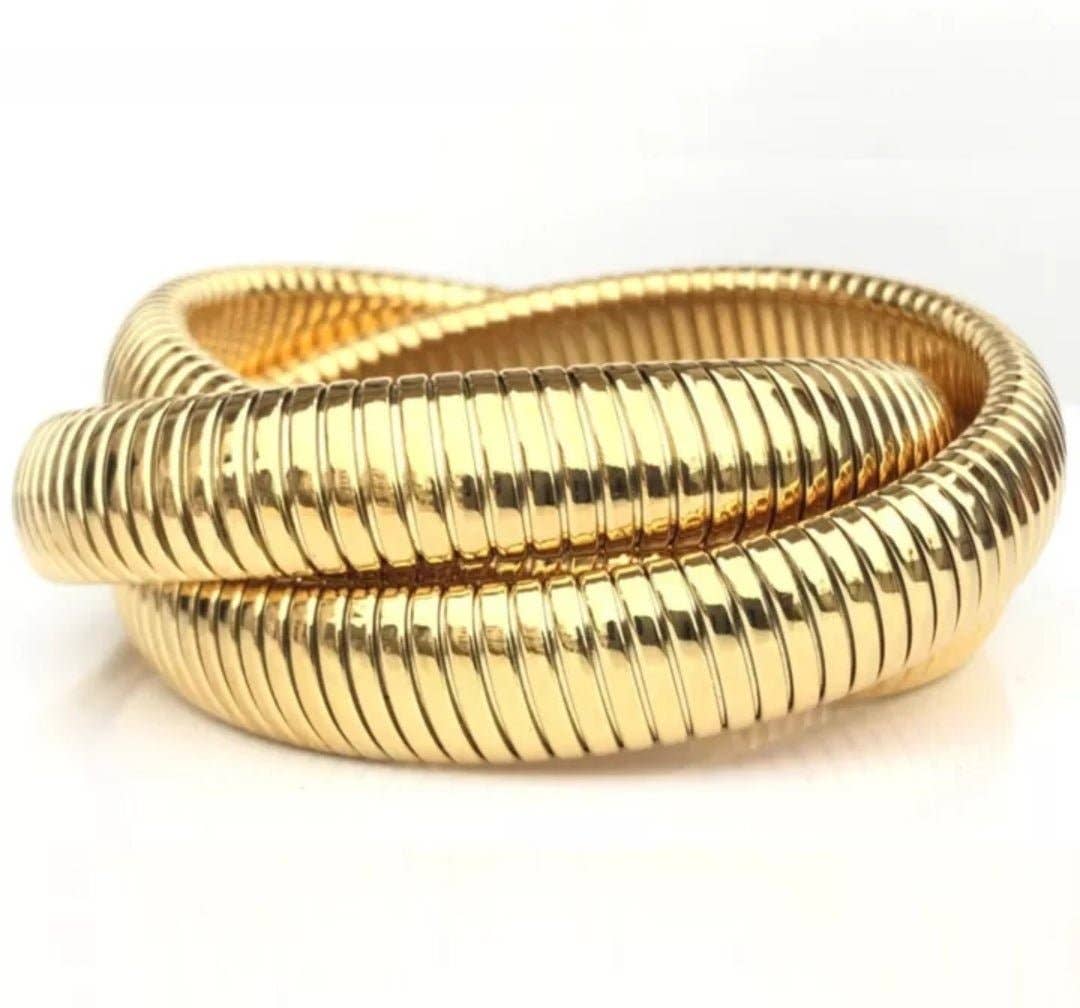 Diamond Veneer Travel Jewelry - Wholesale Bangle Bracelet - Zirconite Triple Cobra Style Brass Bangle Bracelet3