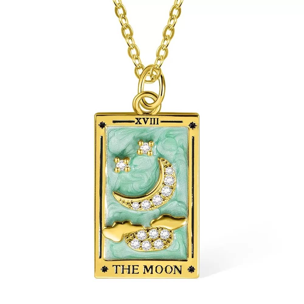 witte klassieker HoopLa ketting met tarotkaart De Maan - nieuw model voor groothandel op Faire1
